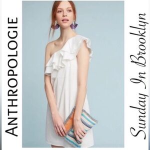 NWT Sunday in Brooklyn Anthropologie White Ruffle One Shoulder Mini Dress Sz XS